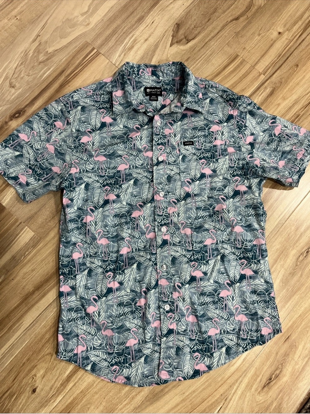 Matix Men’s Short-Sleeve Flamingo Print Shirt - Pink/Blue